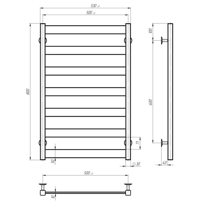 Рушникосушарка електрична Deffi Harmony П7, 500x800, лівий, чорний Рушникосушарка електрична Deffi Harmony П7, 500x800, лівий, чорний
