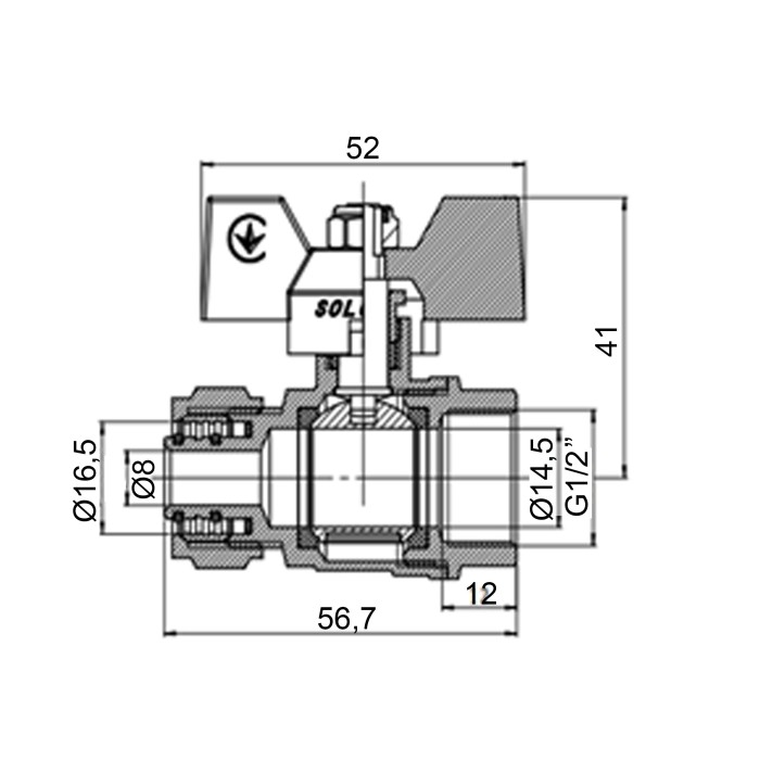 Кран кульовий SOLOMON 16х1/2″ 1184 внутр. різьба Кран кульовий SOLOMON 16х1/2″ 1184 внутр. різьба
