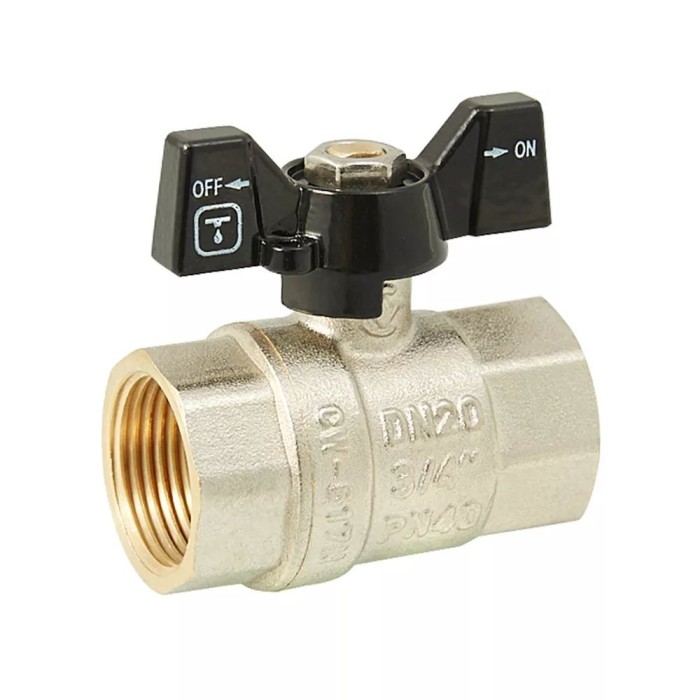 Кран кульовий ITAL PN40 3/4" вн.-вн., метелик, нікель Кран кульовий ITAL PN40 3/4" вн.-вн., метелик, нікель