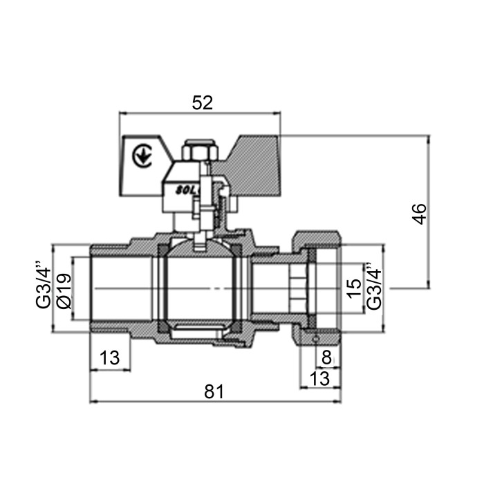 Кран кульовий прямий з накидною гайкою SOLOMON 3/4″ ЗВ PN40 (V5003-S) Кран кульовий прямий з накидною гайкою SOLOMON 3/4″ ЗВ PN40 (V5003-S)